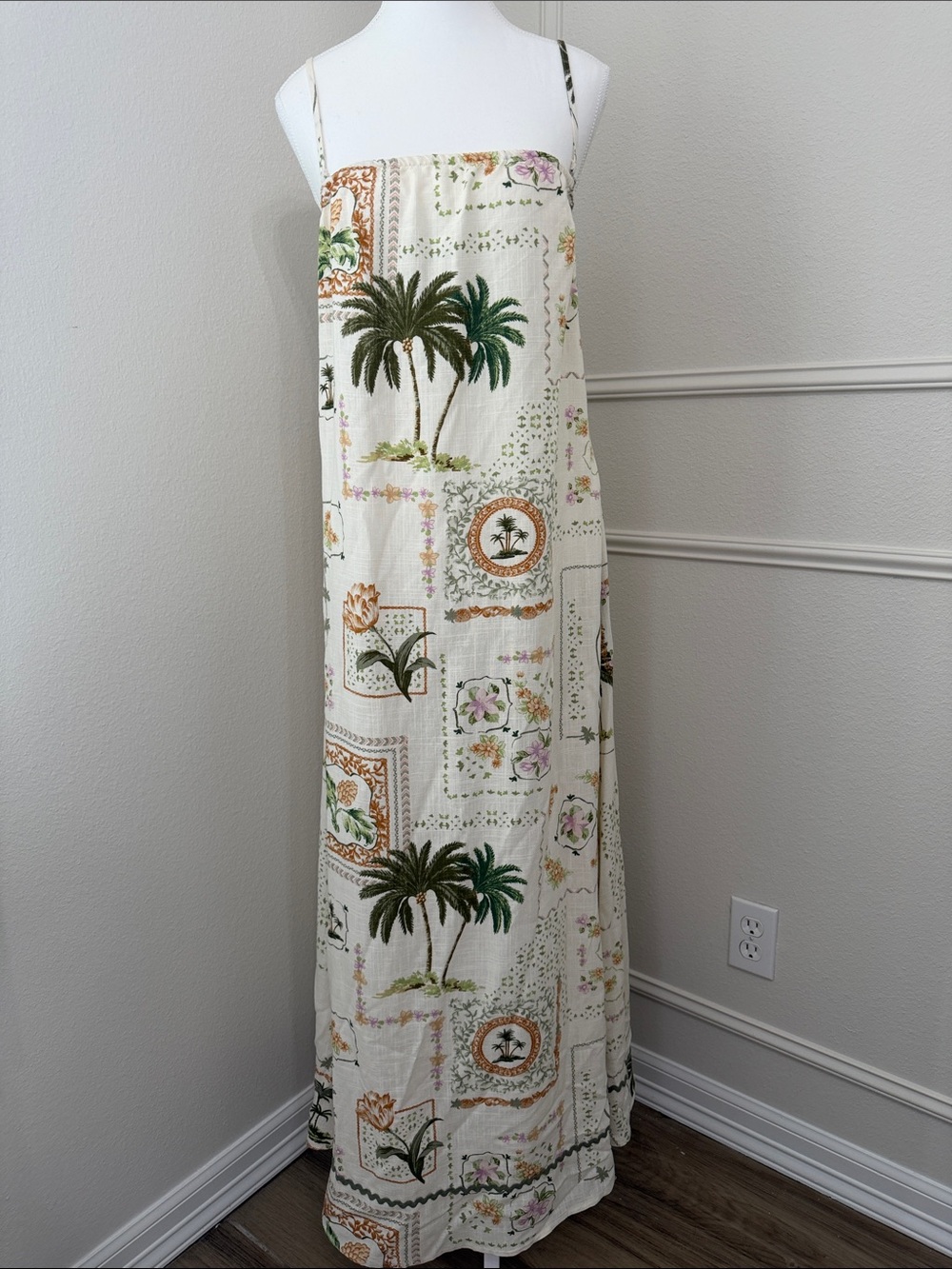Paper Heart Tropical Palm Print Maxi Dress - Cream/Green✨XL✨NWT
